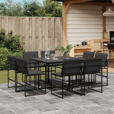 Ensemble à manger de jardin avec coussins 9 pcs noir textilène