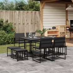 Ensemble à manger de jardin avec coussins 9 pcs noir textilène