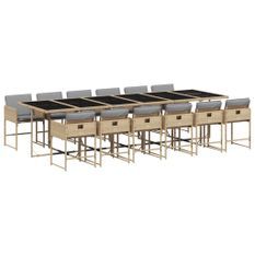 Ensemble à manger de jardin coussins 13 pcs mélange beige rotin