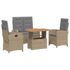 Ensemble à manger de jardin coussins 4 pcs beige résine tressée