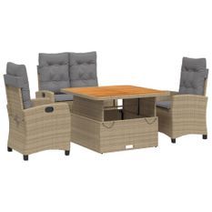 Ensemble à manger de jardin coussins 4 pcs beige résine tressée