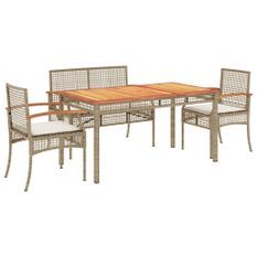 Ensemble à manger de jardin coussins 4 pcs beige résine tressée