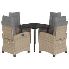 Ensemble à manger de jardin coussins 5 pcs mélange beige rotin