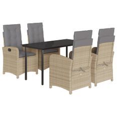 Ensemble à manger de jardin coussins 5 pcs mélange beige rotin