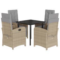 Ensemble à manger de jardin coussins 5 pcs mélange beige rotin