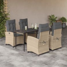 Ensemble à manger de jardin coussins 5 pcs mélange beige rotin