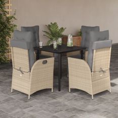 Ensemble à manger de jardin coussins 5 pcs mélange beige rotin