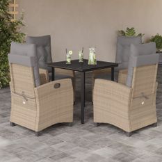 Ensemble à manger de jardin coussins 5 pcs mélange beige rotin