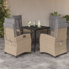 Ensemble à manger de jardin coussins 5 pcs mélange beige rotin