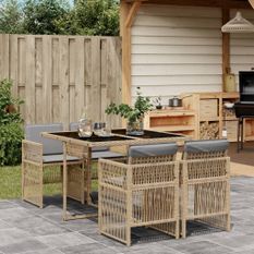 Ensemble à manger de jardin coussins 5 pcs mélange beige rotin