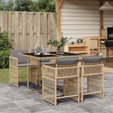 Ensemble à manger de jardin coussins 5 pcs mélange beige rotin