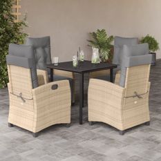 Ensemble à manger de jardin coussins 5 pcs mélange beige rotin