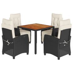 Ensemble à manger de jardin coussins 5pcs Noir Résine tressée