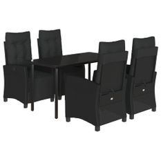 Ensemble à manger de jardin coussins 5pcs Noir Résine tressée