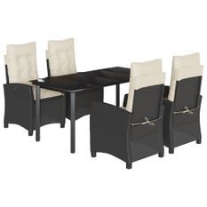 Ensemble à manger de jardin coussins 5pcs Noir Résine tressée
