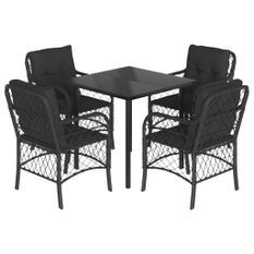 Ensemble à manger de jardin coussins 5pcs Noir Résine tressée