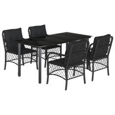 Ensemble à manger de jardin coussins 5pcs Noir Résine tressée