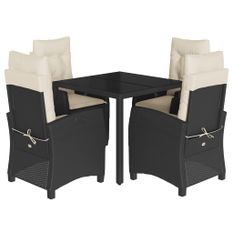 Ensemble à manger de jardin coussins 5pcs Noir Résine tressée