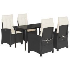 Ensemble à manger de jardin coussins 5pcs Noir Résine tressée
