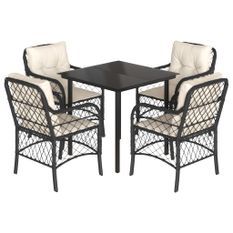 Ensemble à manger de jardin coussins 5pcs Noir Résine tressée