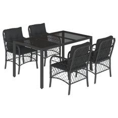 Ensemble à manger de jardin coussins 5pcs Noir Résine tressée