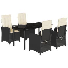 Ensemble à manger de jardin coussins 5pcs Noir Résine tressée
