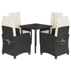 Ensemble à manger de jardin coussins 5pcs Noir Résine tressée