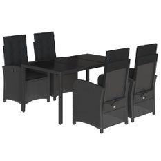 Ensemble à manger de jardin coussins 5pcs Noir Résine tressée