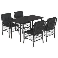 Ensemble à manger de jardin coussins 5pcs Noir Résine tressée