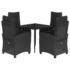 Ensemble à manger de jardin coussins 5pcs Noir Résine tressée