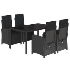 Ensemble à manger de jardin coussins 5pcs Noir Résine tressée