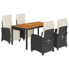 Ensemble à manger de jardin coussins 5pcs Noir Résine tressée