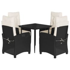 Ensemble à manger de jardin coussins 5pcs Noir Résine tressée