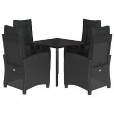 Ensemble à manger de jardin coussins 5pcs Noir Résine tressée