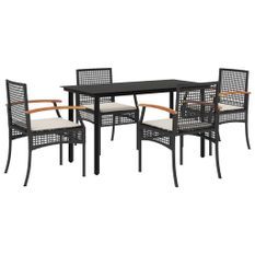 Ensemble à manger de jardin coussins 5pcs Noir Résine tressée