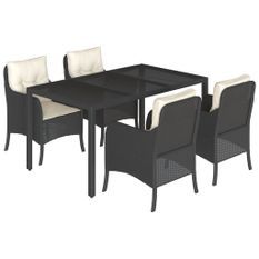 Ensemble à manger de jardin coussins 5pcs Noir Résine tressée