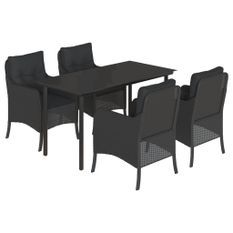 Ensemble à manger de jardin coussins 5pcs Noir Résine tressée