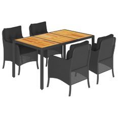 Ensemble à manger de jardin coussins 5pcs Noir Résine tressée