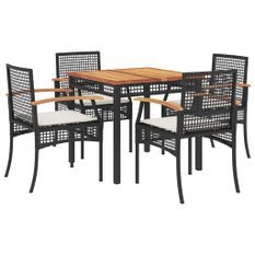 Ensemble à manger de jardin coussins 5pcs Noir Résine tressée