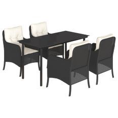 Ensemble à manger de jardin coussins 5pcs Noir Résine tressée