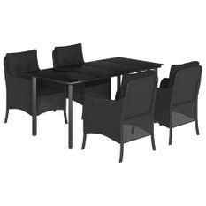 Ensemble à manger de jardin coussins 5pcs Noir Résine tressée
