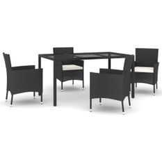 Ensemble à manger de jardin coussins 5pcs Noir Résine tressée