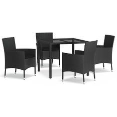 Ensemble à manger de jardin coussins 5pcs Noir Résine tressée