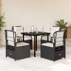 Ensemble à manger de jardin coussins 5pcs Noir Résine tressée