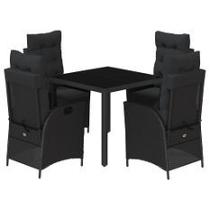Ensemble à manger de jardin coussins 5pcs Noir Résine tressée