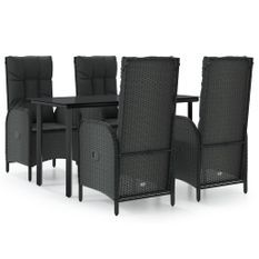 Ensemble à manger de jardin coussins 5pcs Noir Résine tressée