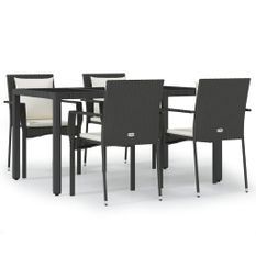 Ensemble à manger de jardin coussins 5pcs Noir Résine tressée