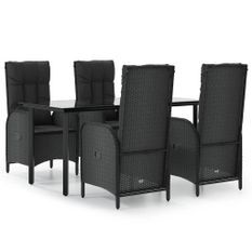 Ensemble à manger de jardin coussins 5pcs Noir Résine tressée