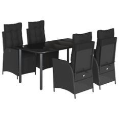 Ensemble à manger de jardin coussins 5pcs Noir Résine tressée