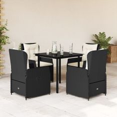 Ensemble à manger de jardin coussins 5pcs Noir Résine tressée